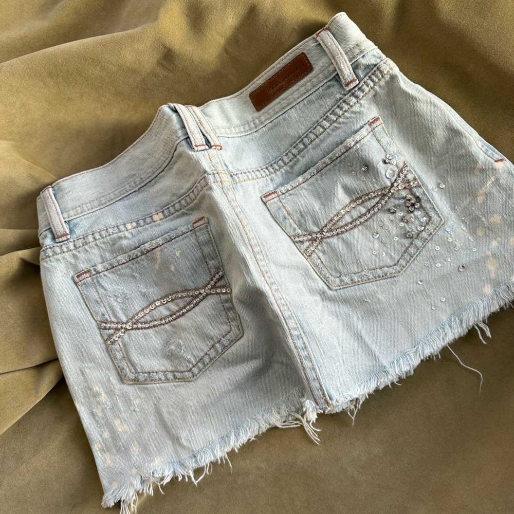 Vintage 2000s Y2K Abercrombie & Fitch Denim Skirt with Sequin Appliqués